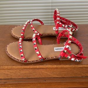 Steve Madden Red Travel Studded Sandals